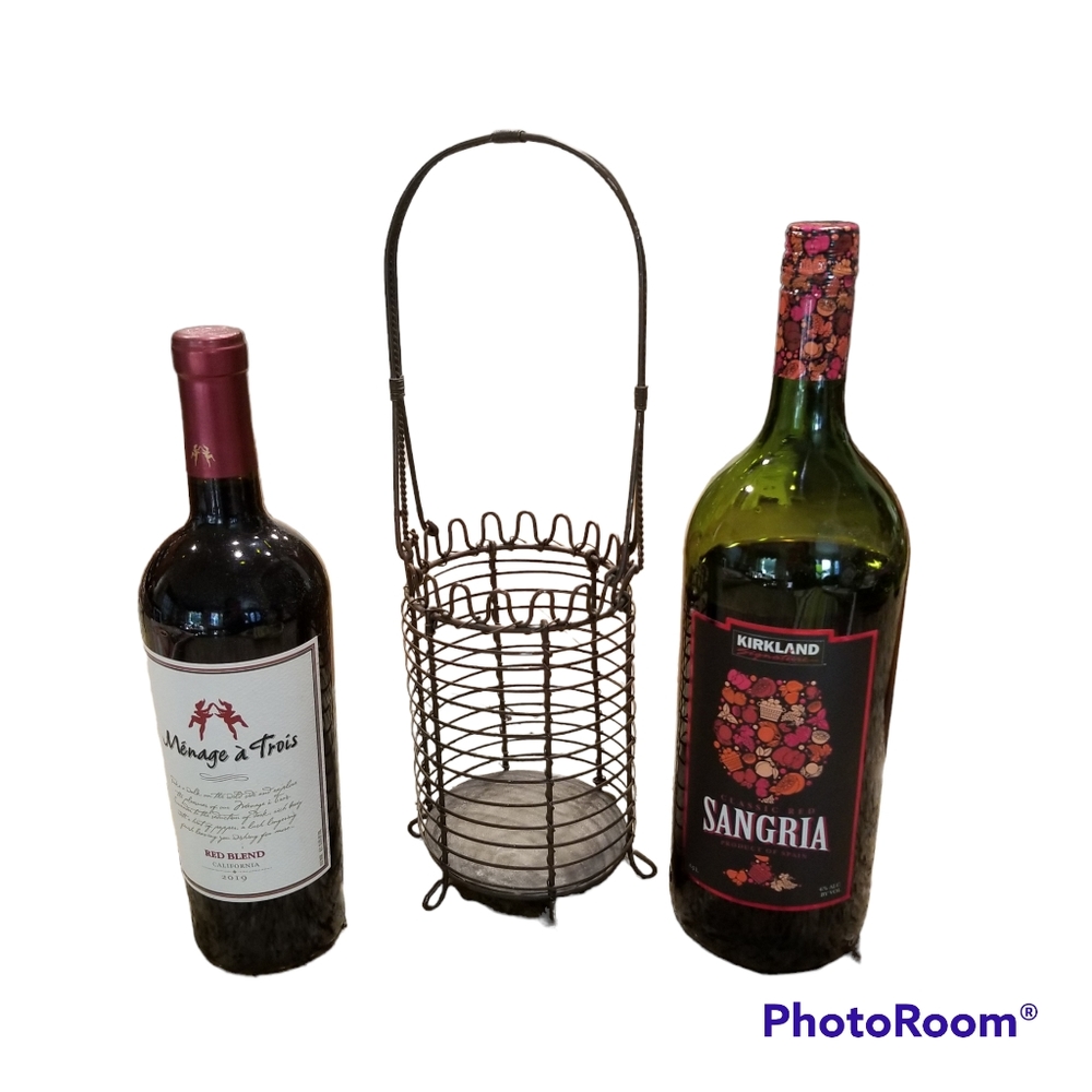 SLAH Rustic Vintage Farmhouse Brown Iron Wine Bottle Utensil Caddy #40507. 15"